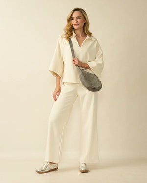 deck collar leisure top in cream