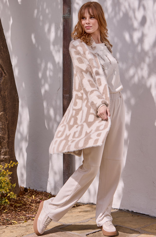 Monari Edge to Edge Long Cardigan in tan