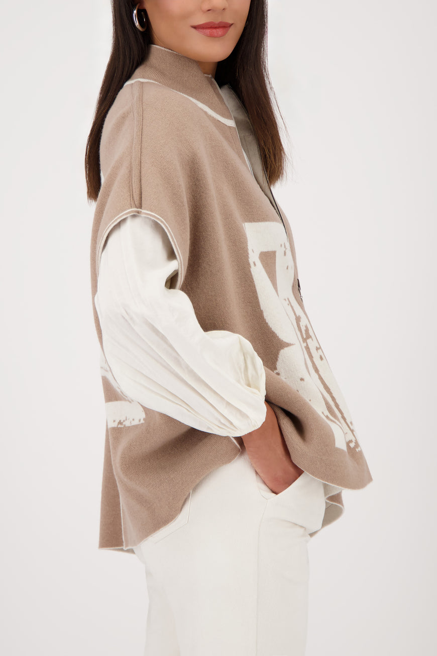 Monari Reversible Cardigan in tan