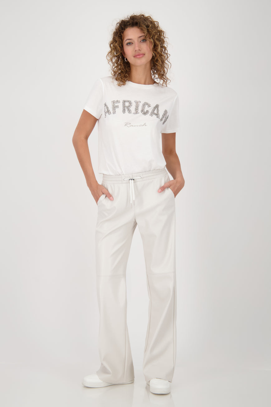 Monari Faux Leather Trousers in off white