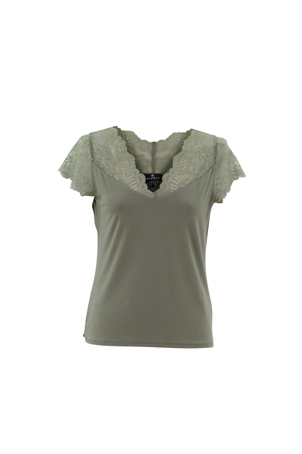 Marble lace trim top in khaki code 7031-123