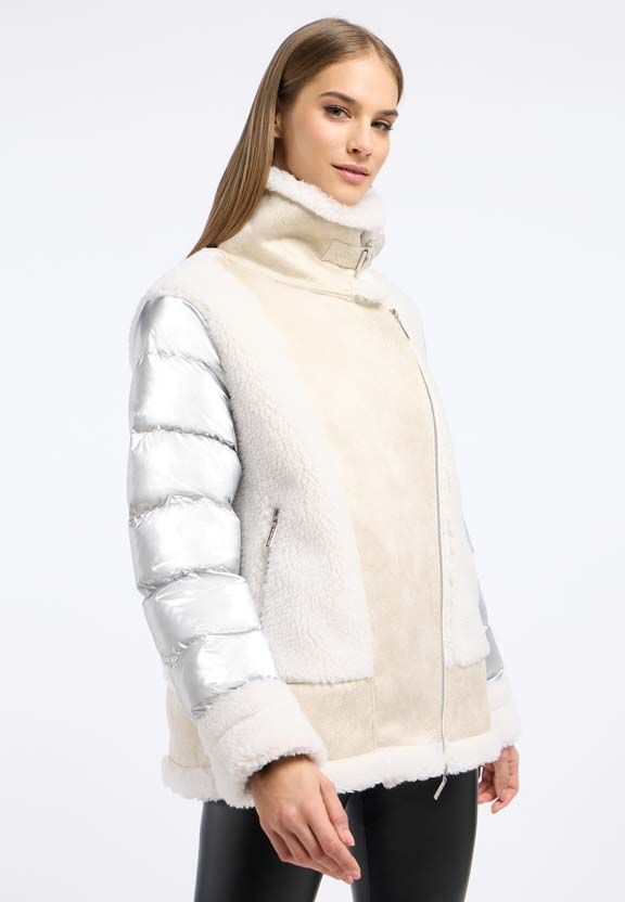 frieda & freddies fake fur jacket in silver