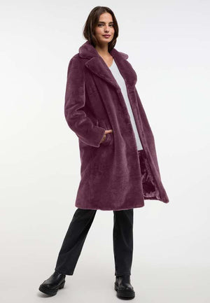 frieda & freddies faux fur coat in plum