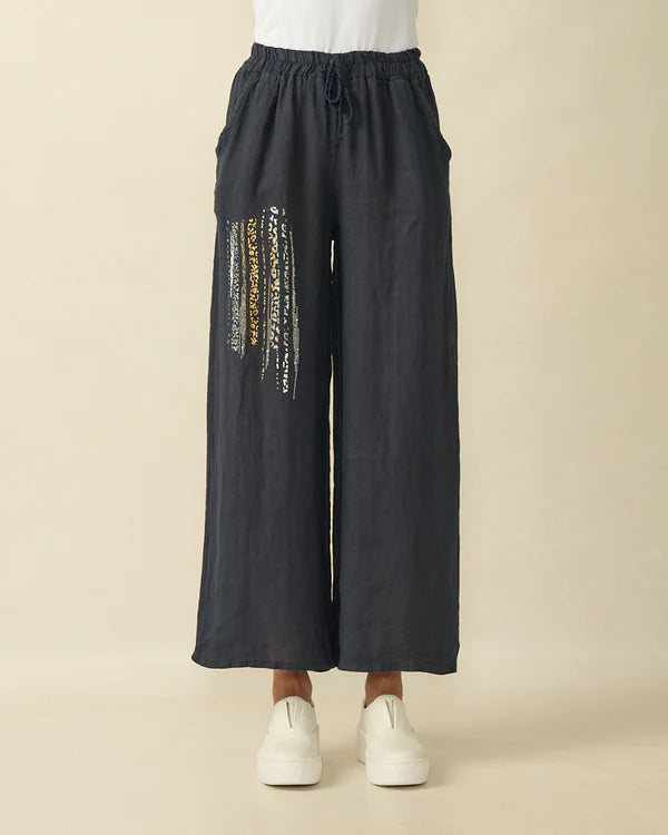 deck linen embellished detail trousers in navy