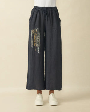 deck linen embellished detail trousers in navy