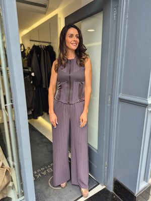 ania schierholt velvet patch and stripe vest in mauve