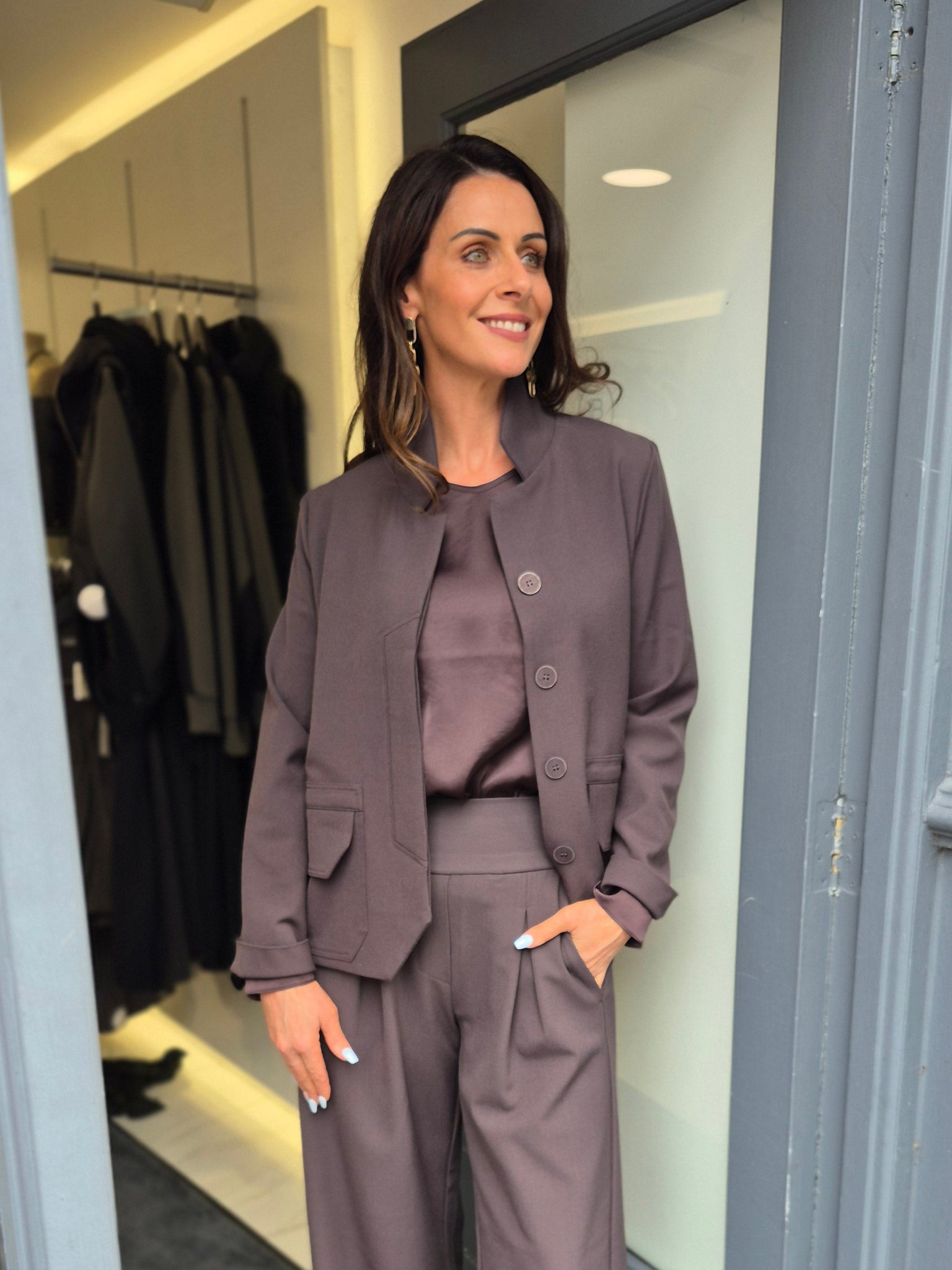 ania schierholt boxy style jacket in mauve