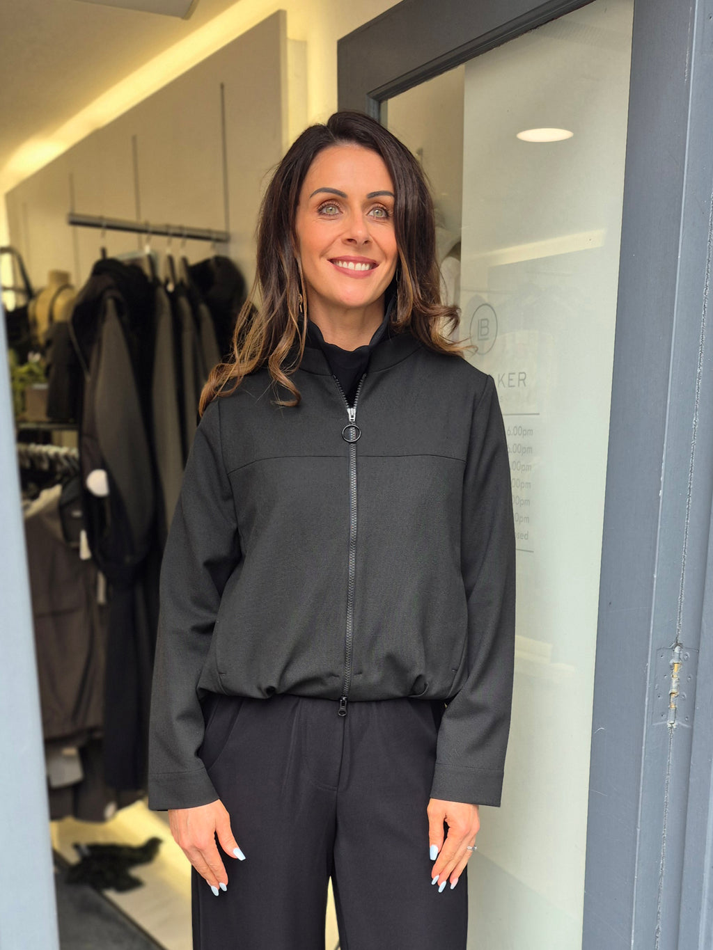 ania schierholt bomber style jacket in black
