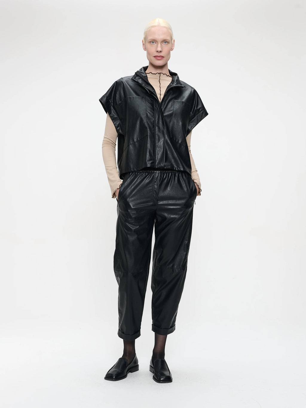 jane lushka paolo eco leather blouse in black