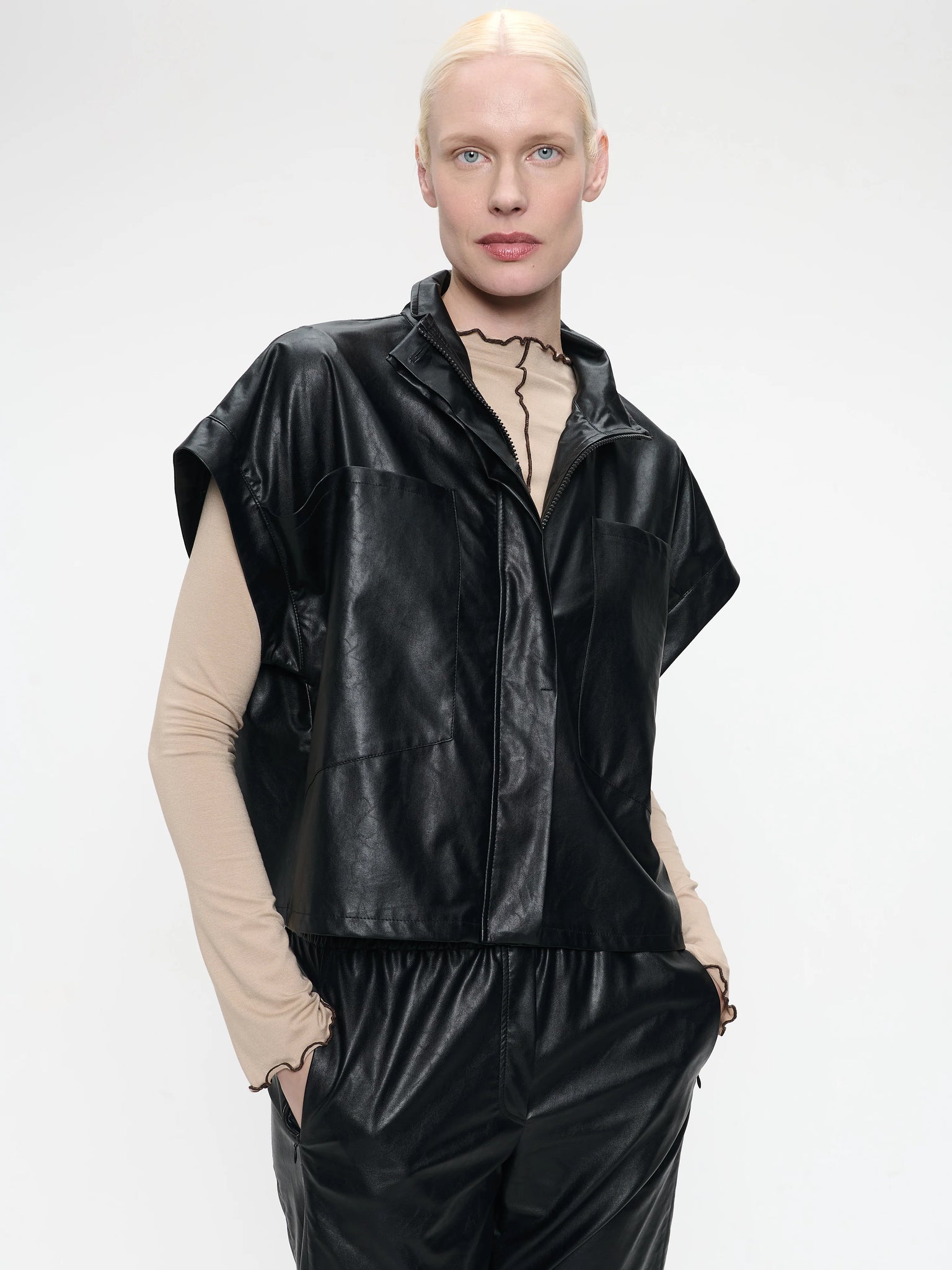 jane lushka paolo eco leather blouse in black