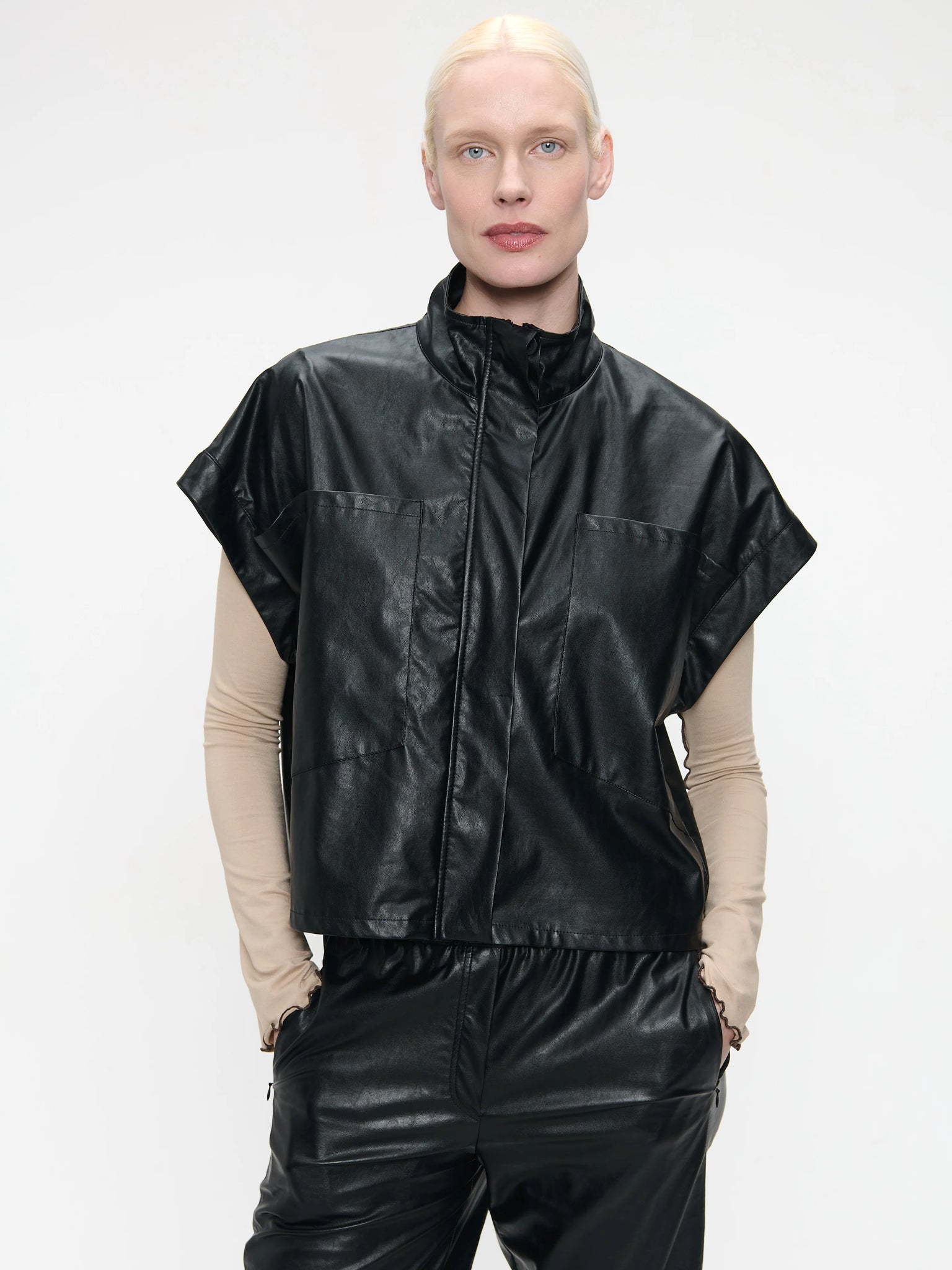 jane lushka paolo eco leather blouse in black