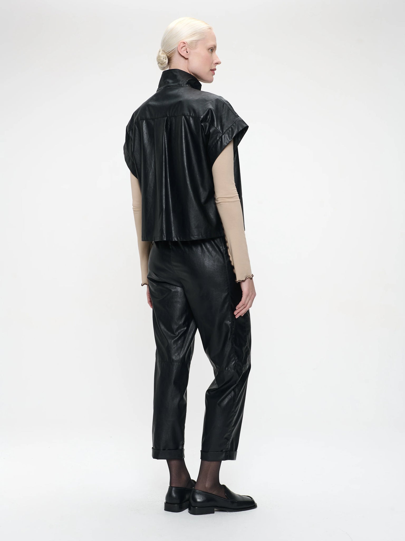 jane lushka paolo eco leather blouse in black