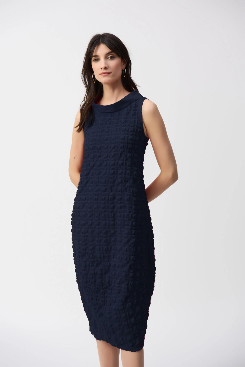 Joseph Ribkoff Textured Woven Sleeveless Cocoon Dress in navy