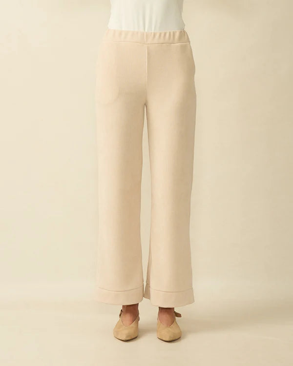 deck wide leg cord trousers in beige