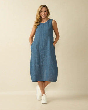 deck striped linen dress in navy