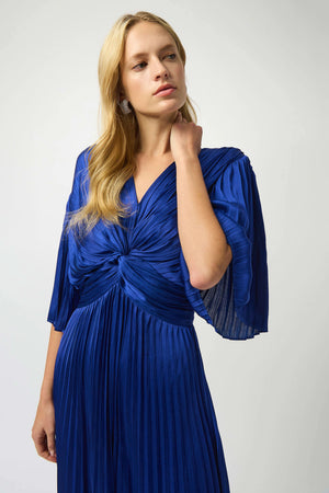 joseph ribkoff pleated satin dress in royal blue