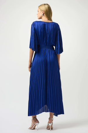 joseph ribkoff pleated satin dress in royal blue