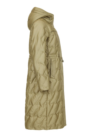frandsen quilted longline coat in olive