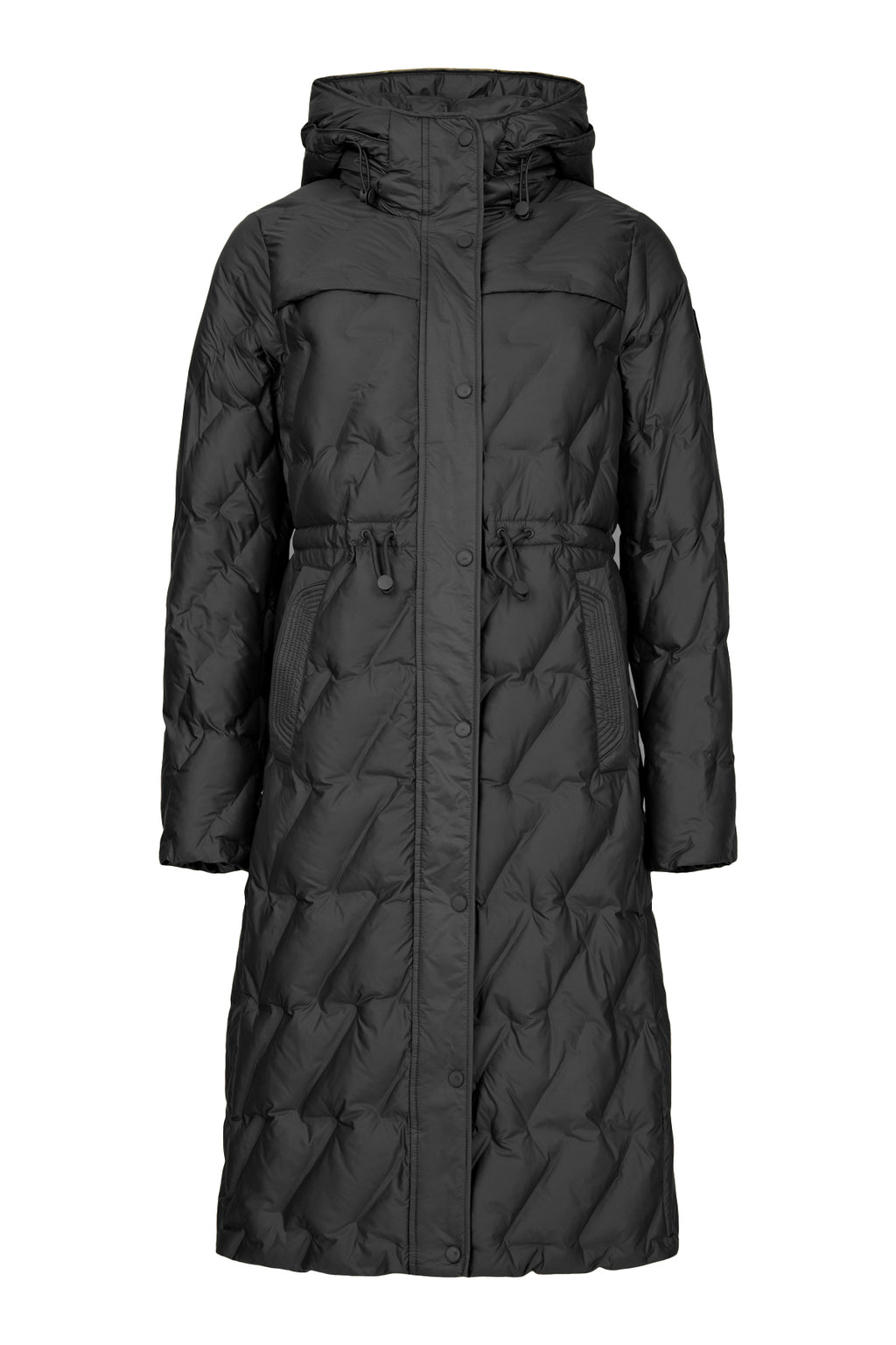 frandsen quilted longline coat in black