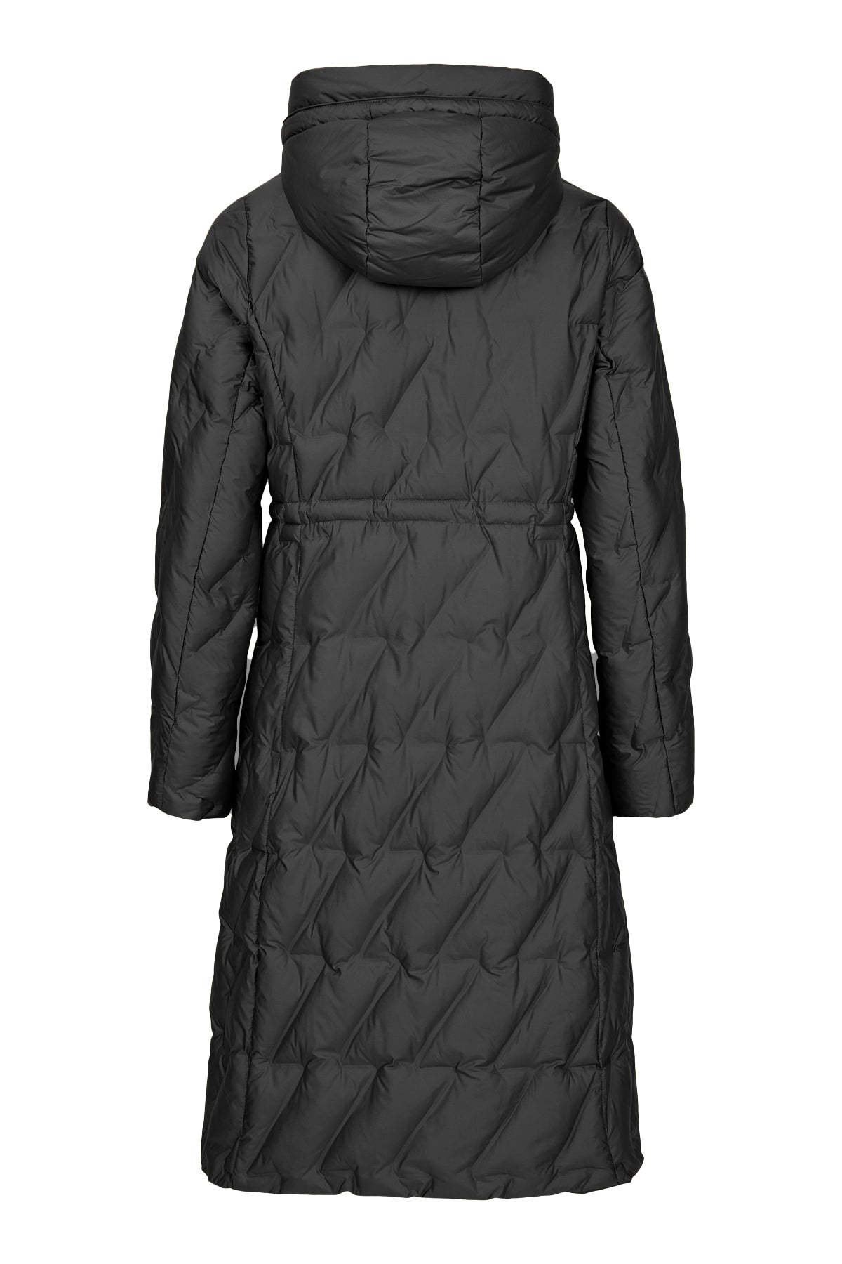 frandsen quilted longline coat in black
