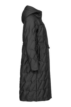 frandsen quilted longline coat in black