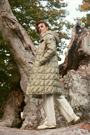 frandsen quilted longline coat in olive
