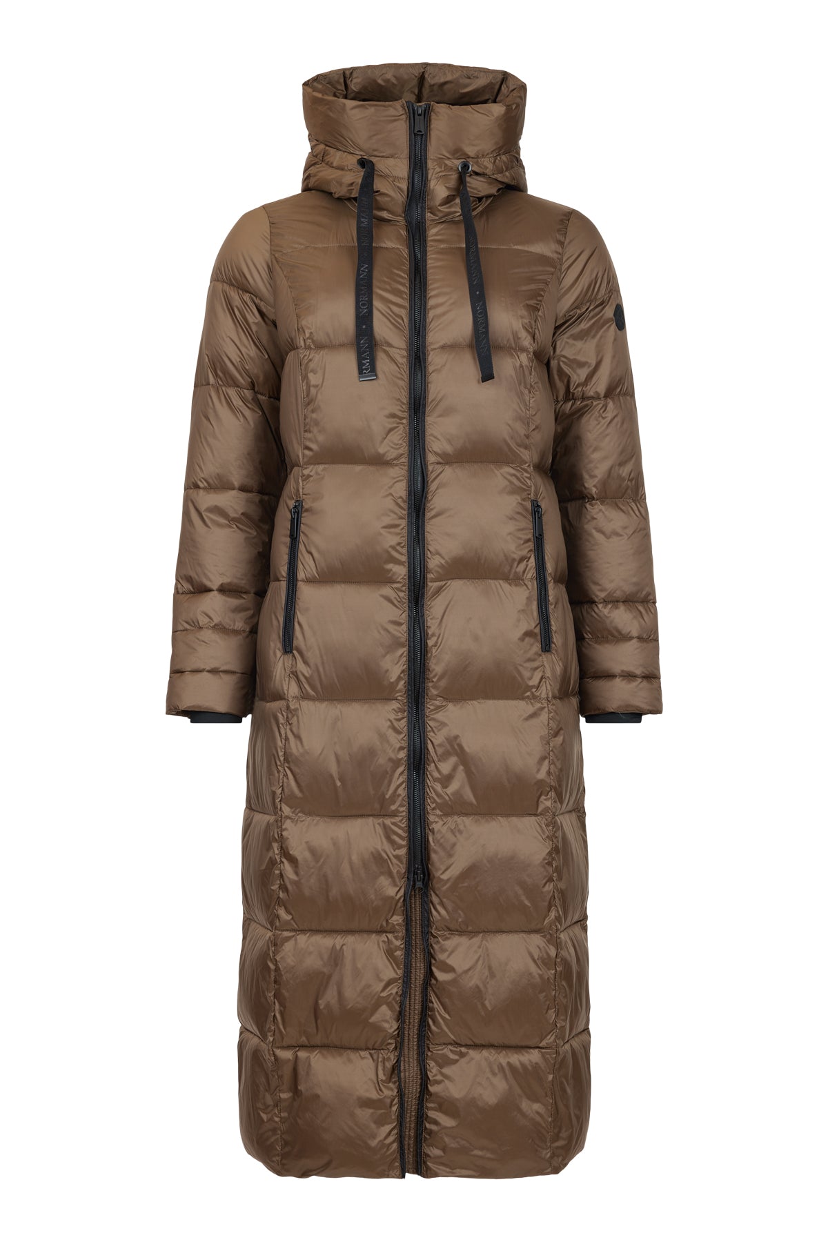 normann longline puffa coat in taupe