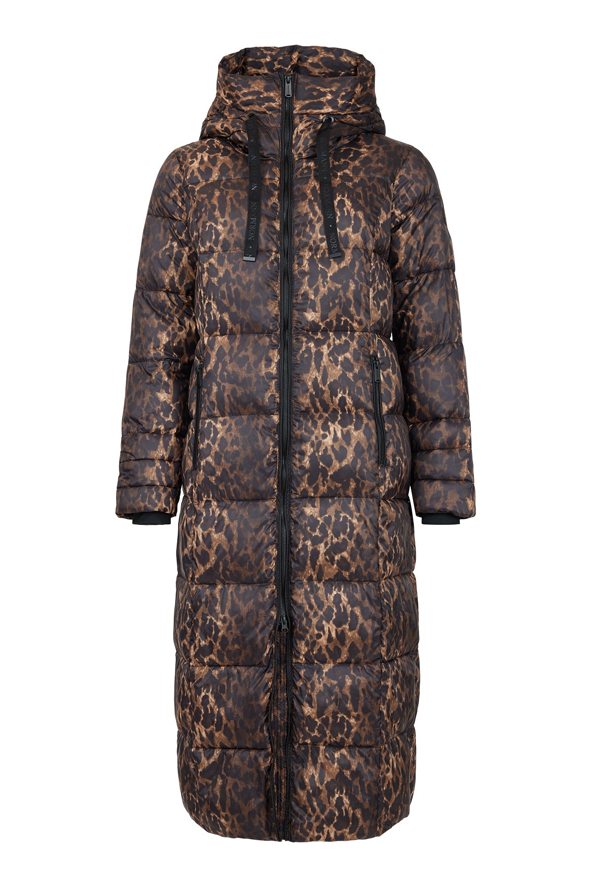 normann longline puffa coat in leopard print
