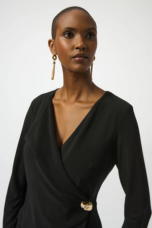 joseph ribkoff silky knit wide leg jumpsuit in black