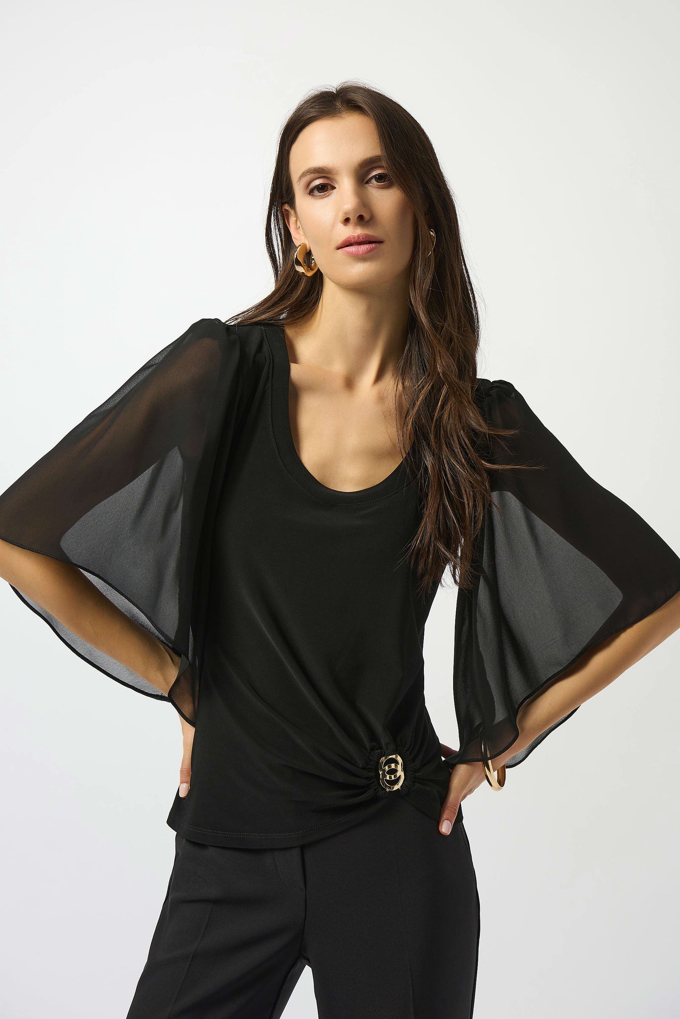joseph ribkoff chiffon sleeve top in black