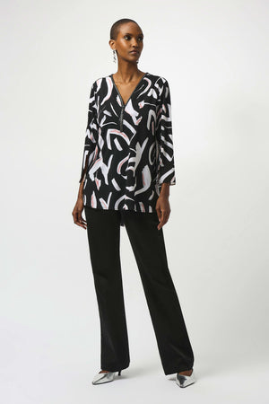 joseph ribkoff silky knit printed fit and flare tunic in black & white