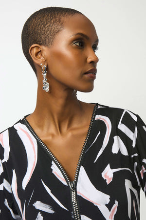 joseph ribkoff silky knit printed fit and flare tunic in black & white