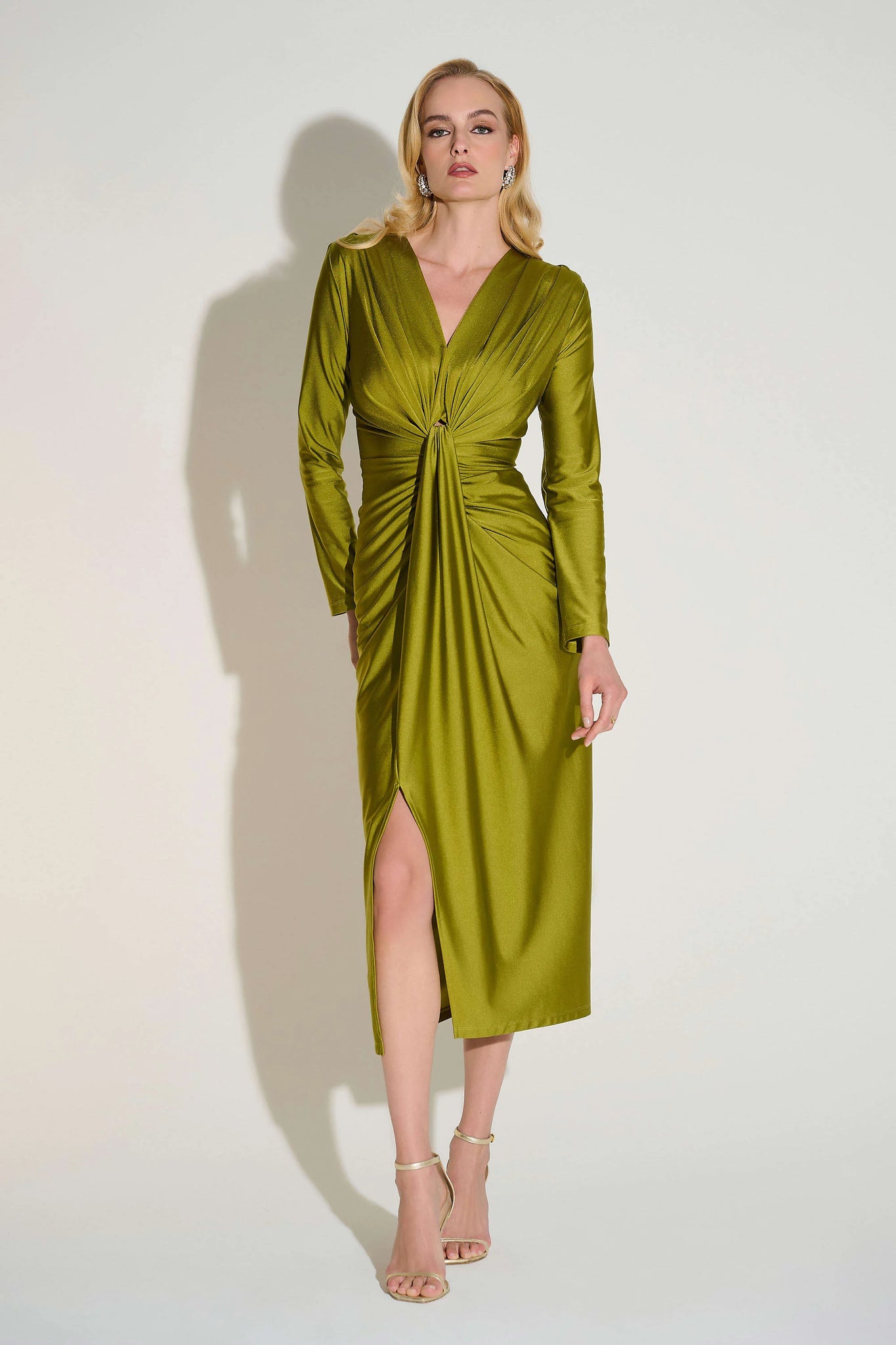 joseph ribkoff draped style dress in olive green