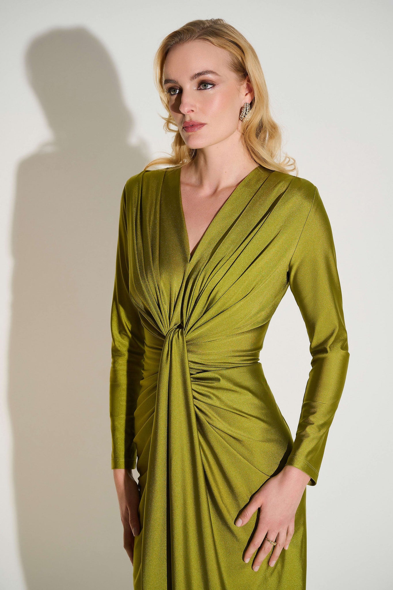 joseph ribkoff draped style dress in olive green