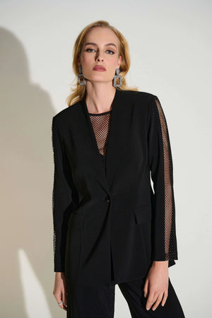 joseph ribkoff sparkle fishnet blazer in black