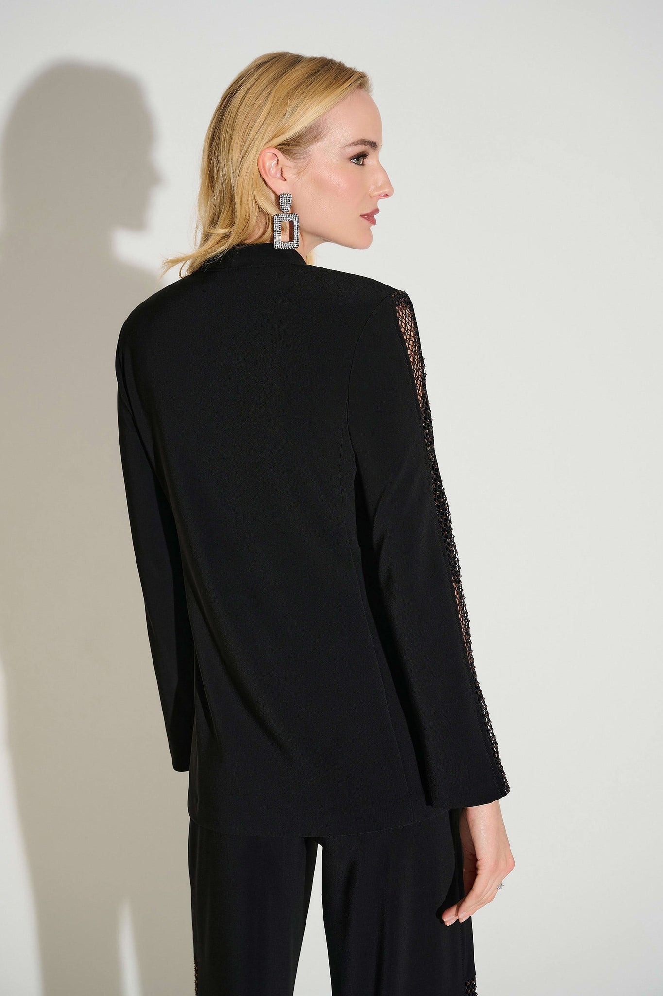 joseph ribkoff sparkle fishnet blazer in black