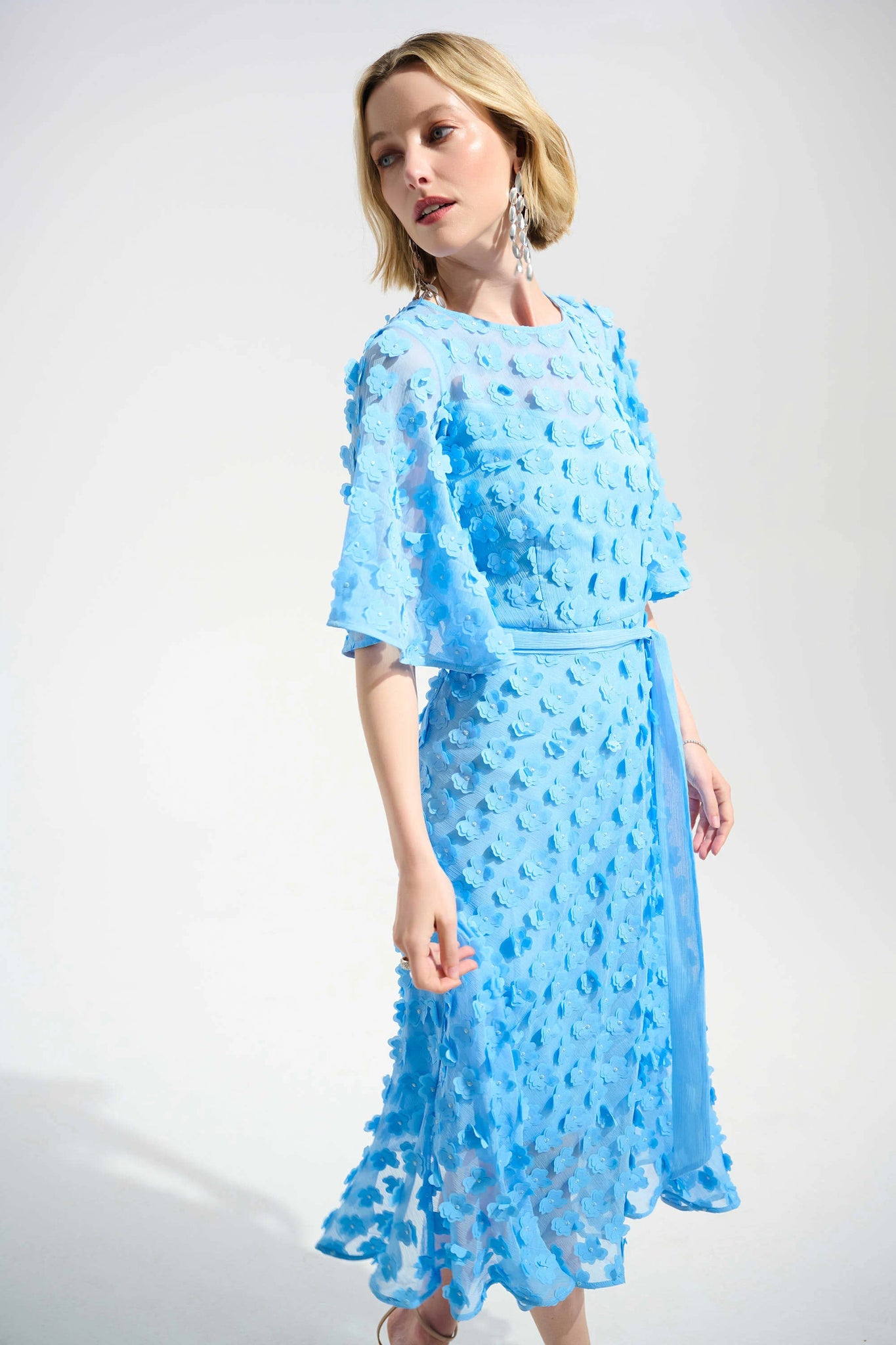 joseph ribkoff 3d floral dress in sky blue  Lisa Baker Boutiques