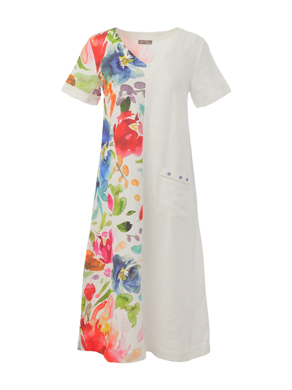 DOLCEZZA Spring linen dress with floral print and pocket detail – Lisa  Baker Boutiques