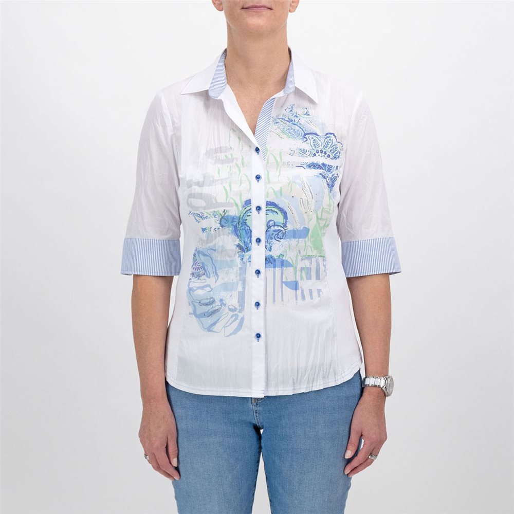 Just White printed shirt with half sleeves in white and blue, product code J4271