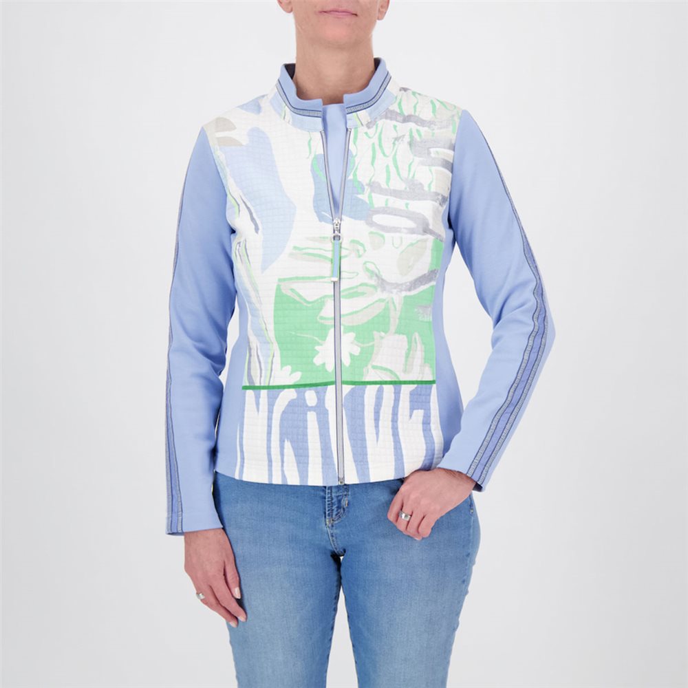 Just White jersey printed zip up jacket in powder blue, product code J4045