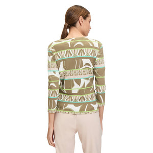 Betty Barclay Multi Print Ribbed Zip Jacket in khaki green