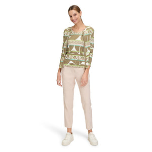Betty Barclay Multi Print Ribbed Zip Jacket in khaki green