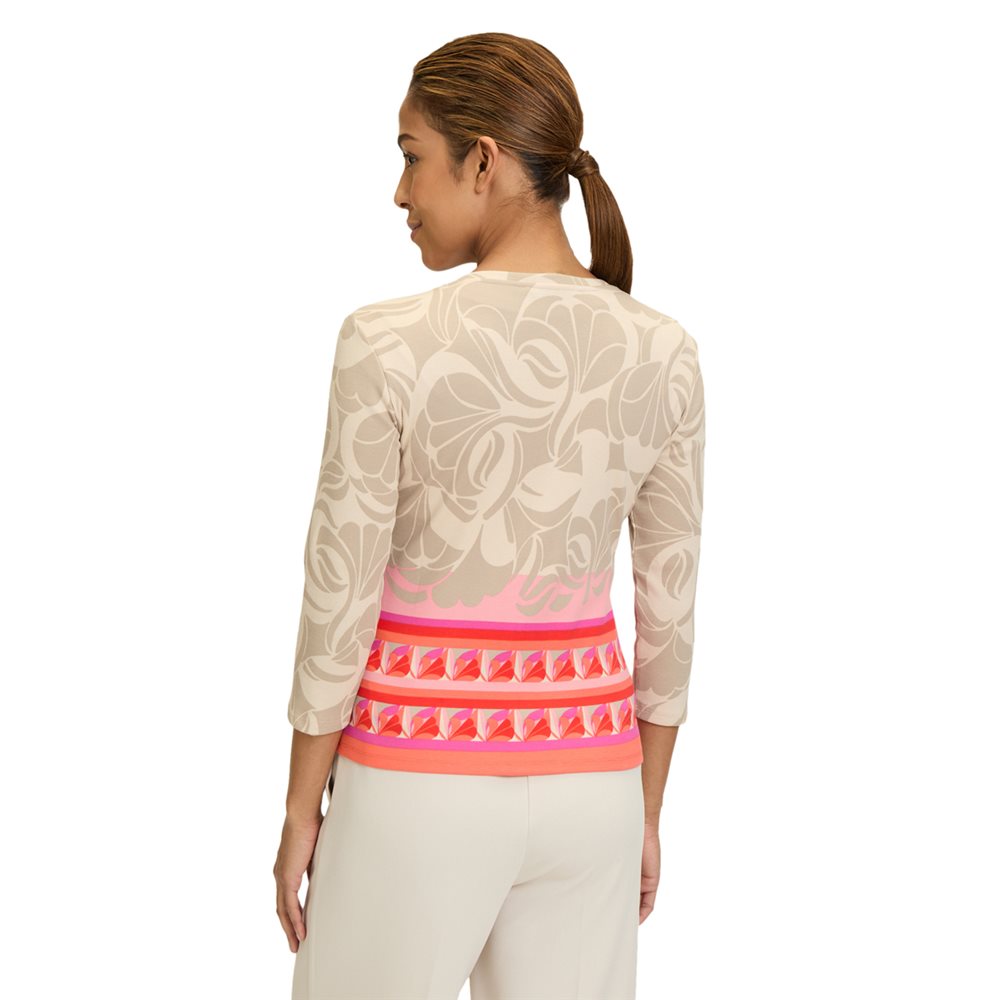 Betty Barclay Zip Up Jacket Oversized Floral Print With Contrast Hem in beige