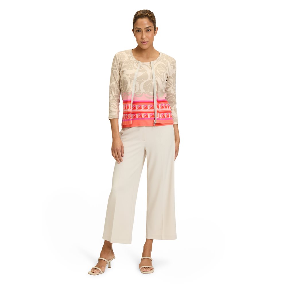 Betty Barclay Zip Up Jacket Oversized Floral Print With Contrast Hem in beige