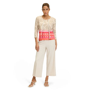 Betty Barclay Zip Up Jacket Oversized Floral Print With Contrast Hem in beige