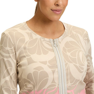 Betty Barclay Zip Up Jacket Oversized Floral Print With Contrast Hem in beige