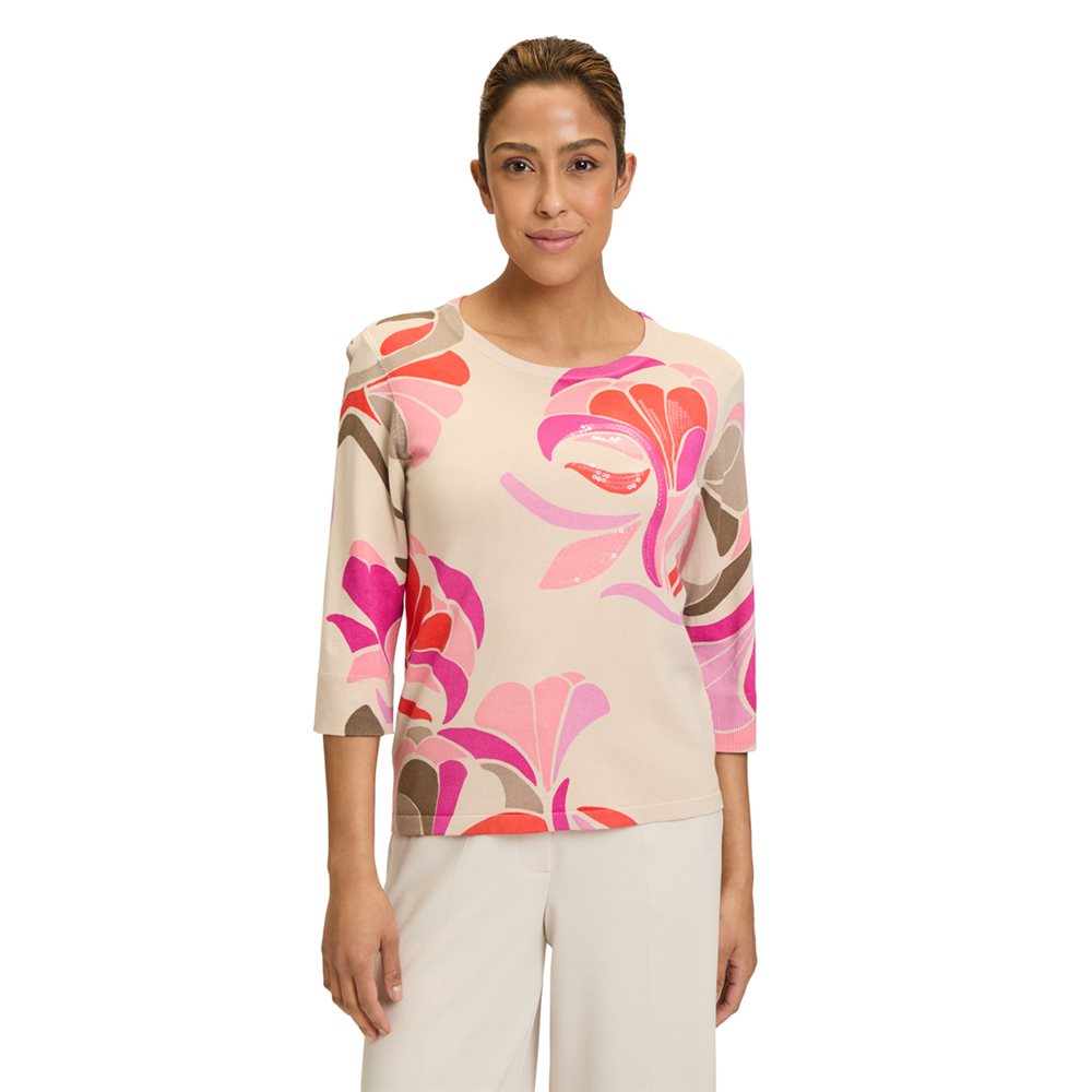 Betty Barclay Floral Print Jumper in Beige
