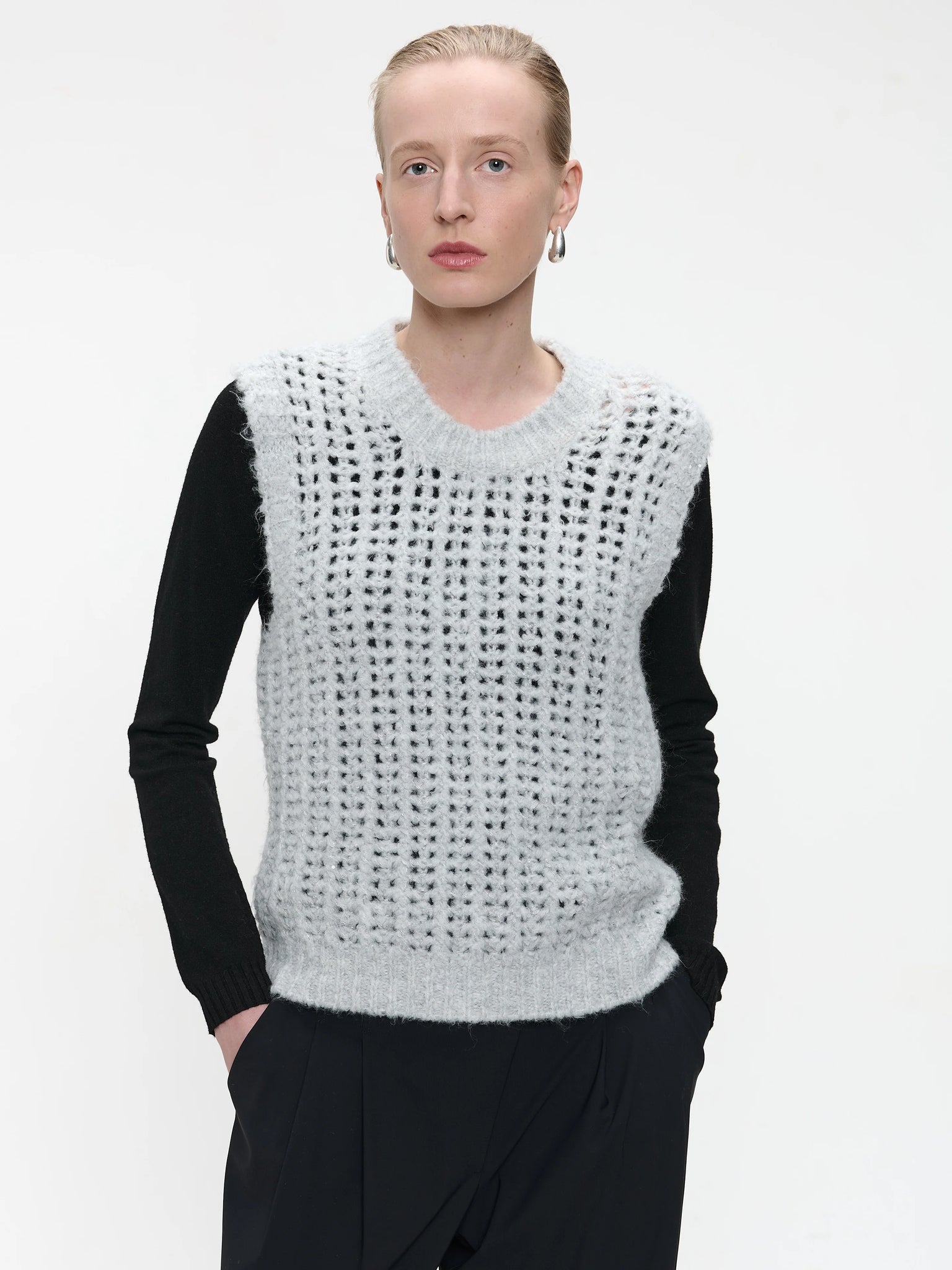 jane lushka shiny knit vest in light grey
