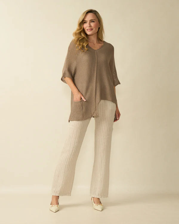 deck striped linen trousers in beige