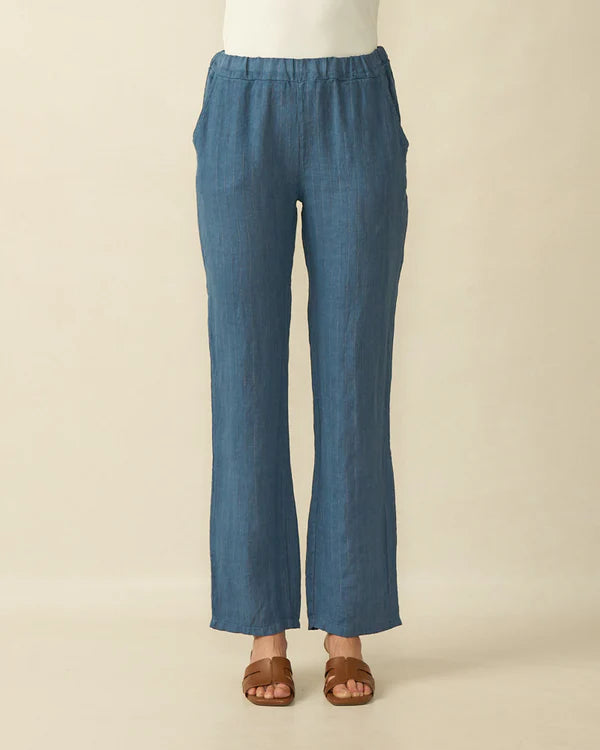 deck striped linen trousers in navy